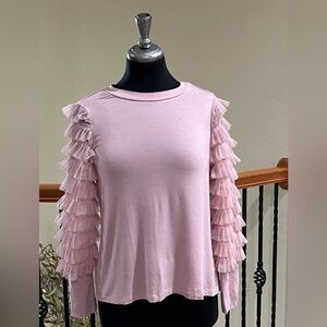 Chenault LAVENDER Top, TIERED RUFFLE SLEEVES, ROUND NECKLINE, FEMININE, SIZE M